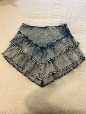 Denim Ruffle Layered Women’s Skirt- Light Blue